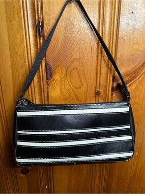 Liz Claiborne Black and White Striped Shoulder Bag